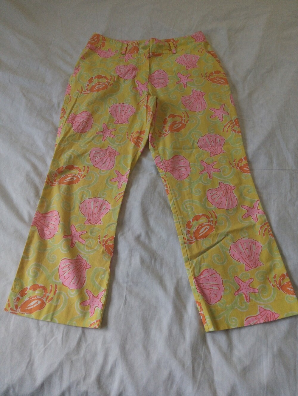 Lilly Pulitzer Yellow Shell-Print Cropped Pants with Pink Accents